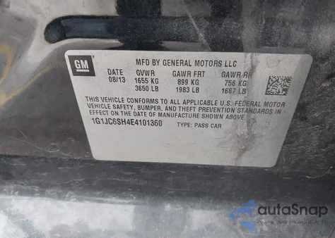 2014 Chevrolet Sonic Lt Auto из США, поврежденный, VIN 1G1JC6SH4E4101360